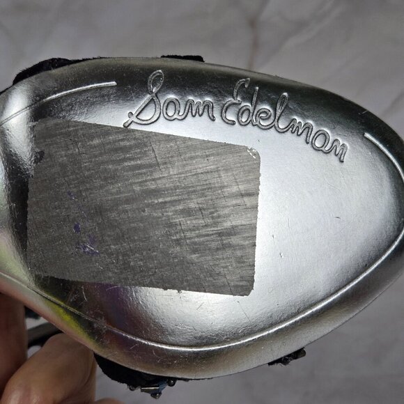 Sam Edelman Sz 8M Alina Black Turquoise Strappy Leather High Heels Zip Back NWOT - Picture 12 of 16